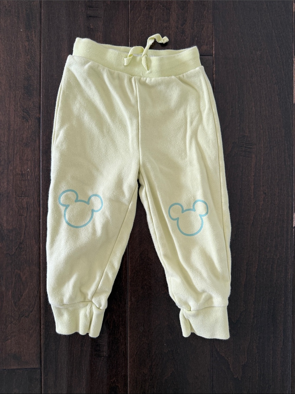 Gap Disney Gender Neutral Citron Kids Fleece Jogger Pants with Blue Mouse Detail